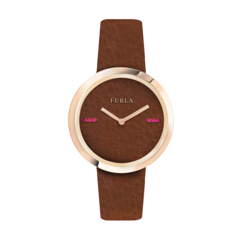 Furla womens my piper brown dial calfskin leather watch