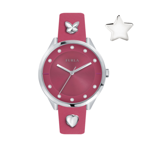 Furla womens pin pink dial calfskin leather watch