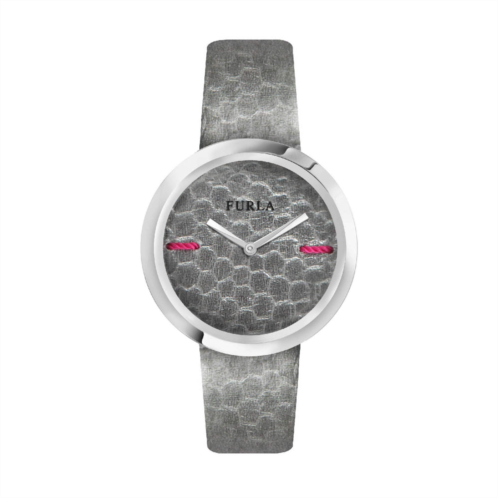 Furla womens my piper gray dial ss calfskin leather watch