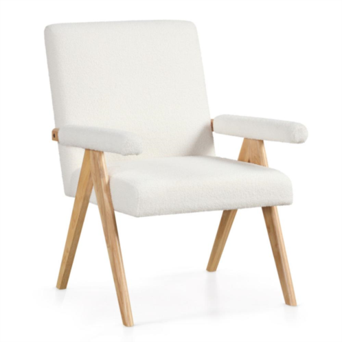 Hivvago mid century modern accent chair with rubber wood frame and padded armrests-white