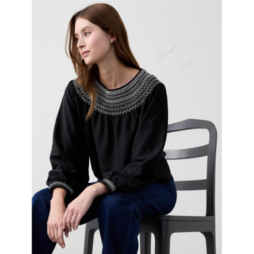bananarepublic Embroidered-Neck Top