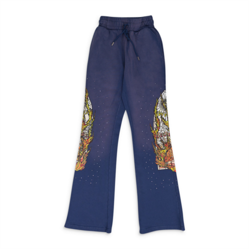 Who Decides War indigo flame glass sweatpants