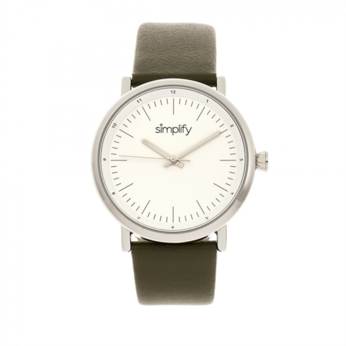 Simplify The 6200 White Dial Olive Leather Watch