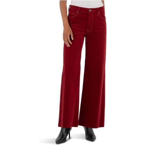 KUT from the Kloth Meg High-Rise Fab Ab Wide Leg Raw Hem-Long Inseam in Red
