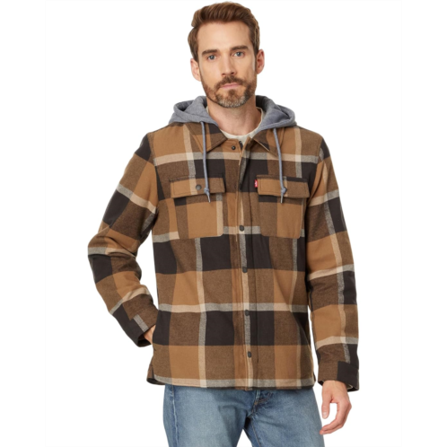 Levi s Washed Cotton Shirt Jacket with A Jersey Hood and Sherpa Lining