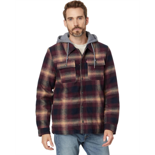 Levi s Washed Cotton Shirt Jacket with A Jersey Hood and Sherpa Lining