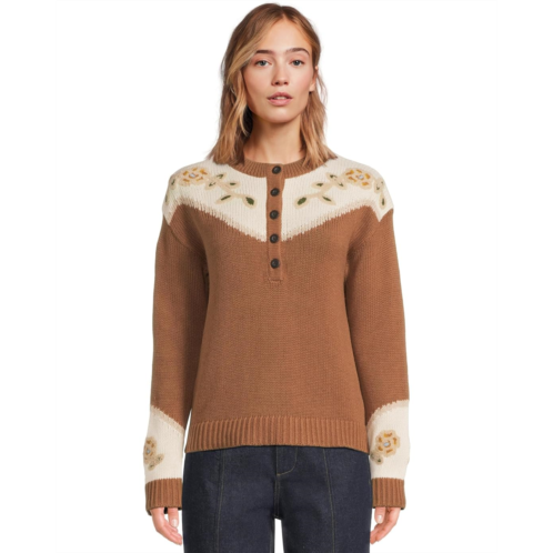 Womens Pendleton Western Floral Henley Sweater