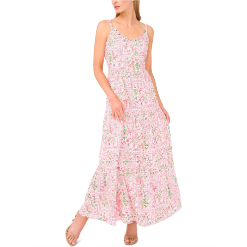 Womens CeCe Floral Spaghetti Strap Tiered Midi Dress