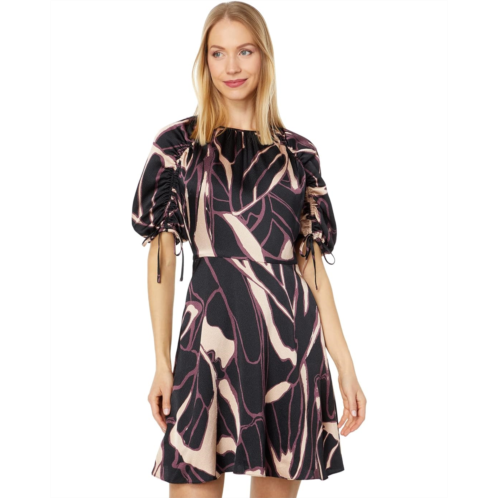 Ted Baker Gilliaa Printed Mini Fit-and-Flare with Puff Sleeve