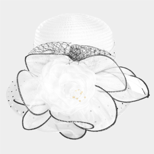 FASHNZFAB flower mesh accented organza dressy hat