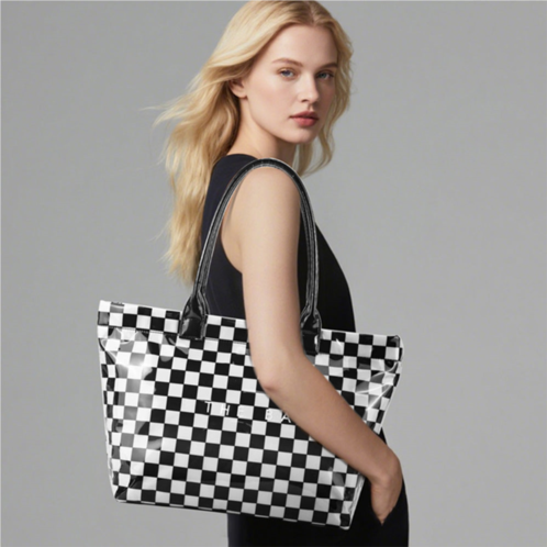 FASHNZFAB the bag message print checkered pattern clear finish tote bag