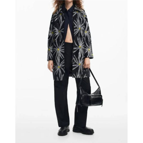 Desigual daisy print coat in black multi