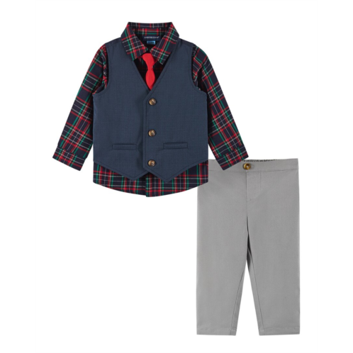 Andy & Evan vest plaid button-down & twill pant set
