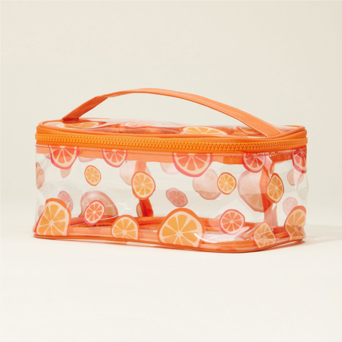 FASHNZFAB top handle orange pattern transparent cosmetic pouch bag