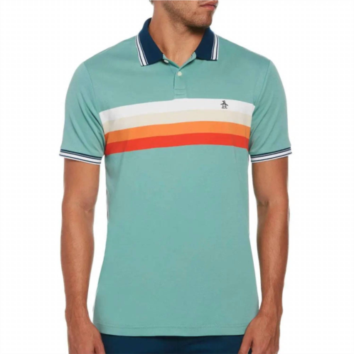 Original Penguin interlock chest stripe polo shirt in oil blue/green