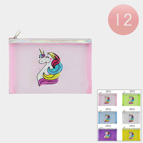 FASHNZFAB 12pcs - unicorn print mini mesh pouch bags