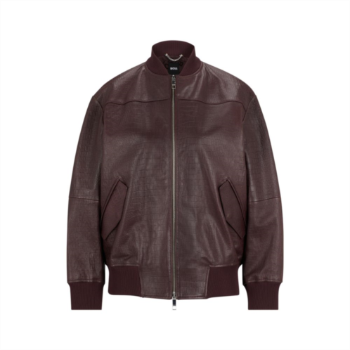 BOSS leather bomber jacket with emed crocodile motif
