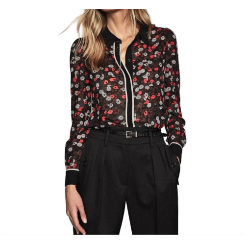 Reiss poppy floral printed blouse in black multi