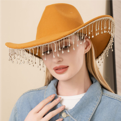FASHNZFAB rhinestone stone paved fringe around cowboy western hat