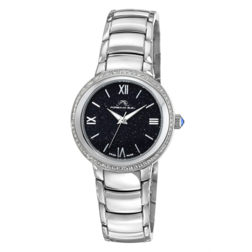 Porsamo Bleu luna womens silver tone crystal watch blue sandstone dial