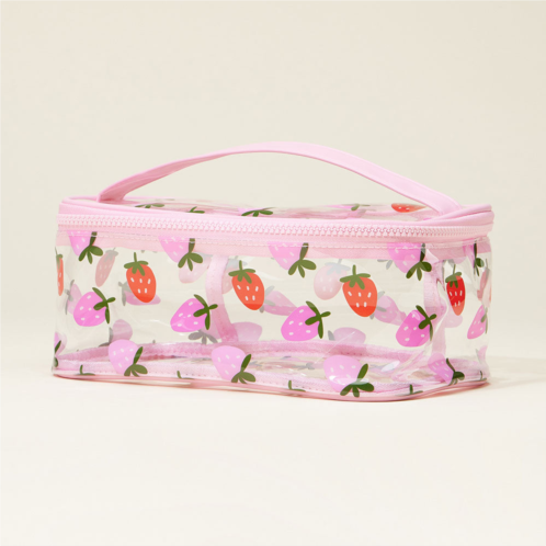 FASHNZFAB top handle strawberry pattern transparent cosmetic pouch bag