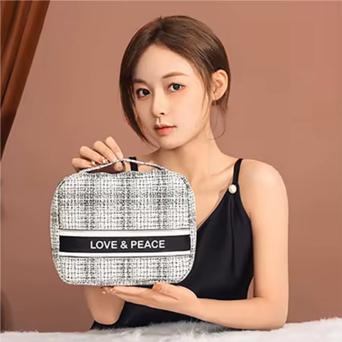 FASHNZFAB love & peace message tweed cosmetic pouch bag