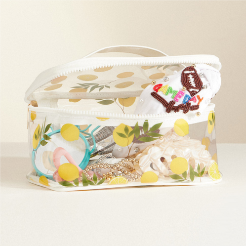 FASHNZFAB top handle lemon pattern transparent cosmetic pouch bag