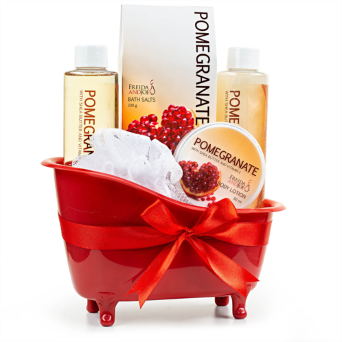 Freida and Joe passion fruit fragrance bath & body spa gift set in an apple green tub basket