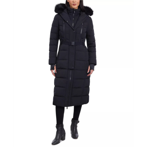 Michael Michael Kors womens belted scuba maxi coat black