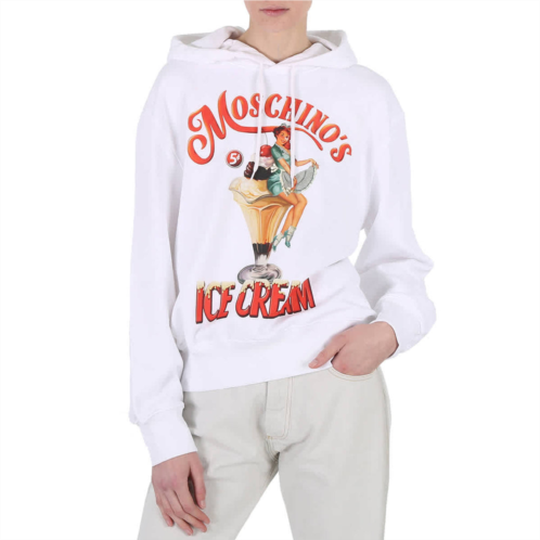 Moschino white ice logo print cotton hoodie