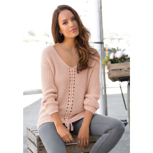 LASCANA womens lace up v-neck sweater