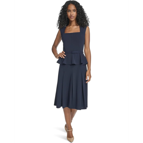 Calvin Klein Short Sleeve Scuba Crepe Belted Peplum Aline