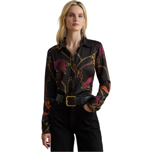 POLO RALPH LAUREN Petite Classic Fit Belting-Print Satin Shirt