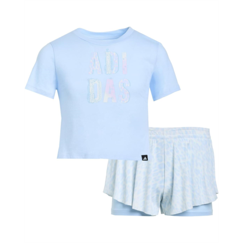 adidas Kids Tee & Aop Flowy Short Set (Toddler/Little Kids)