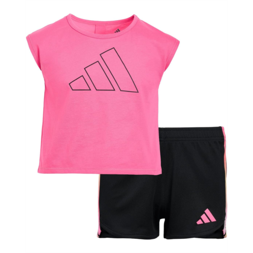 adidas Kids Back Pleated Heather Tee Mesh Short Set (Toddler/Little Kids)