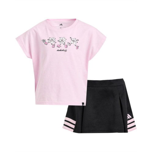 adidas Kids Box Tee Pleated Skort Set (Toddler/Little Kids)