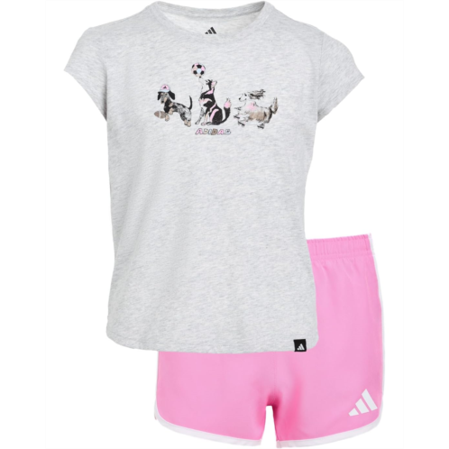 adidas Kids Cap Sleeve Heather Tee & Woven Short Set (Toddler/Little Kids)