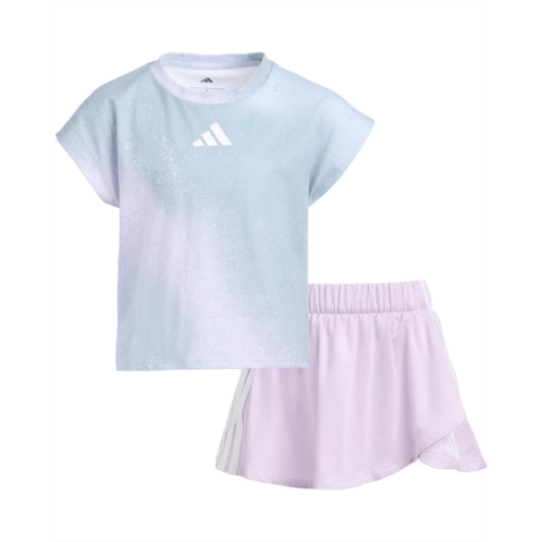 adidas Kids Aop Sleeveless Box Tee Faux Wrap Skort Set (Toddler/Little Kids)