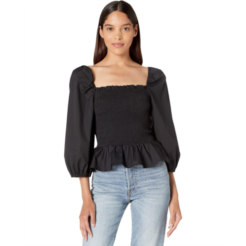 BCBGMAXAZRIA Cotton Puff Sleeve Smocked Bodice Top