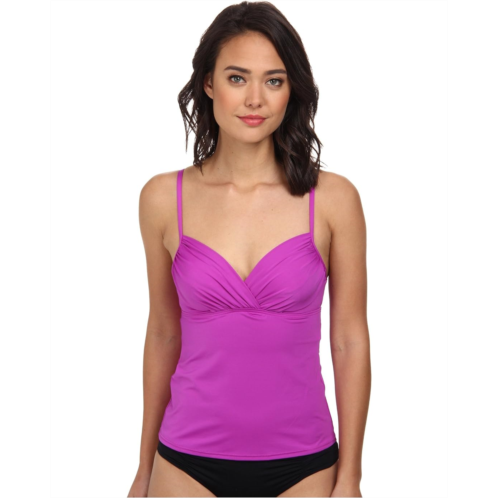 Badgley Mischka Solid Shirred Underwire Tankini Top