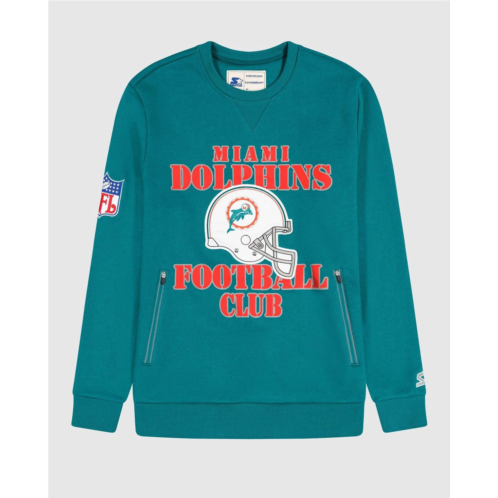 Starter mens miami dolphins crew neck sweatshirt with zip pockets in aqua
