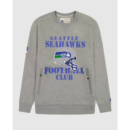 Starter mens seattle seahawks crew neck sweatshirt with zip pockets in heather grey