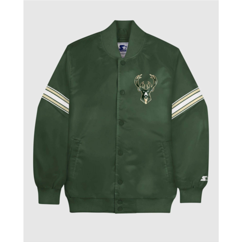 Starter mens milwaukee bucks satin full-snap jacket in green