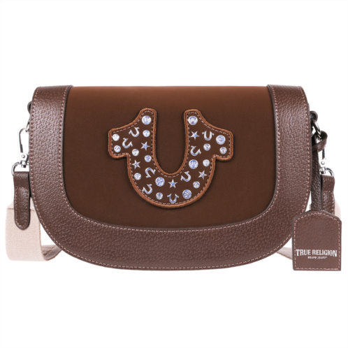 True Religion studded horseshoe suede flap crossbody