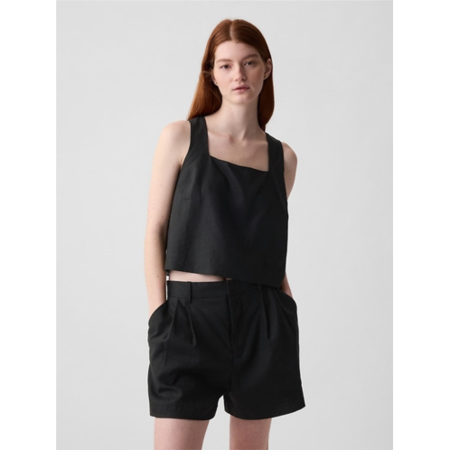 Gap Linen-Blend Button-Back Cropped Tank Top