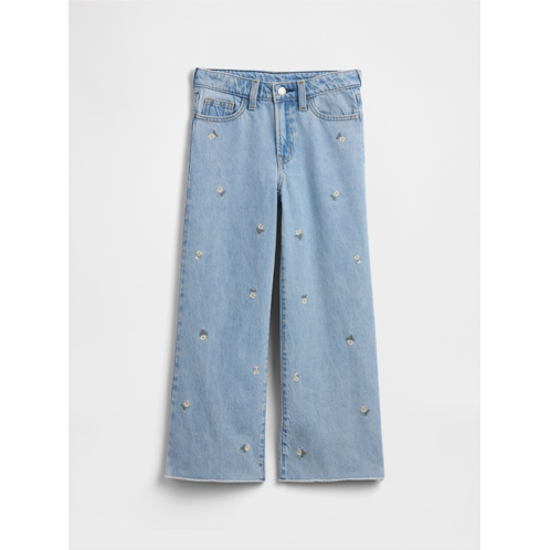 Gap Kids High Rise Embroidered Wide-Leg Jeans