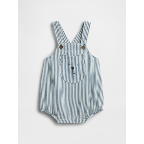 Gap Baby Denim Stripe Bear Pocket Bubble Bodysuit