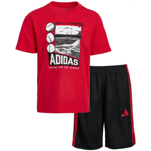 adidas Kids Graphic Cotton Tee 3s Shorts Set (Toddler/Little Kid)