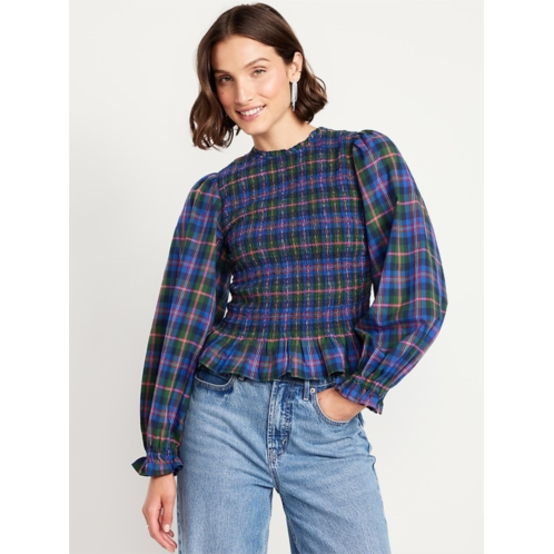OldNavy Long-Sleeve Plaid Smocked Top