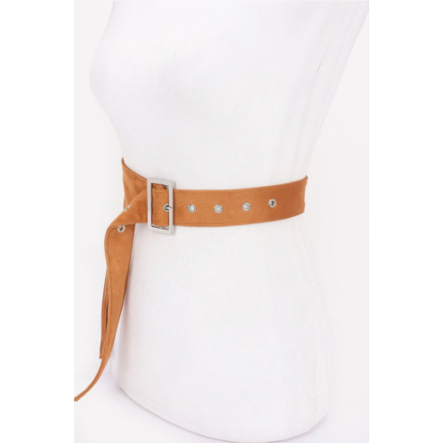 FASHNZFAB womens faux suede fringe belt